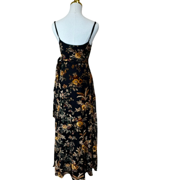 Hutch Black Burnout Velvet Slip Maxi Dress MEDIUM Floral Wrap Gown Designer $319 - Picture 10 of 11